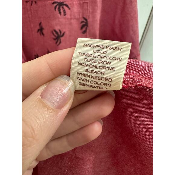 Blue Sol Light Red Palm Tree Men’s Button Down Shirt Cotton Blend L/XL Tropical - Picture 7 of 7